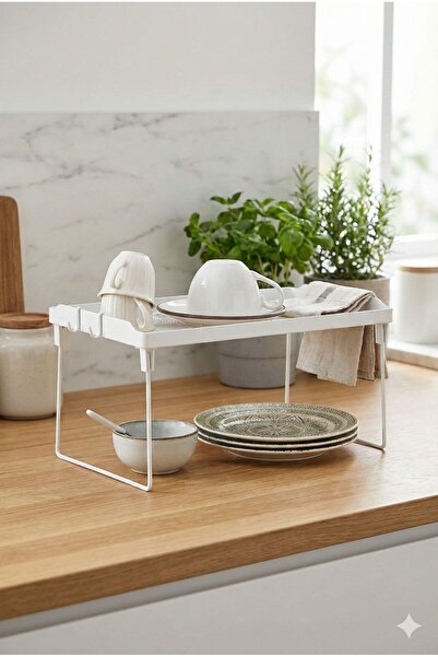 Homerest İskandinav Tarzı Tezgah Üstü Organizer & Mutfak Rafı, Beyaz Ayarlana...