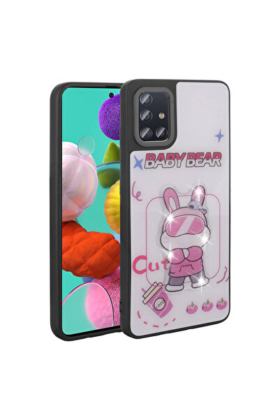 Giz Story غطاء سيليكون GZST Amas لهاتف Galaxy A51 مع تصميم منقوش ولامع - أبيض