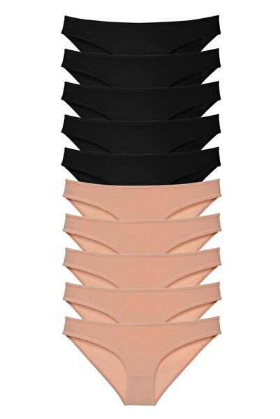 Mestore 10 Pieces Super Eco Set Lycra Women's Slip Panties Black Skin