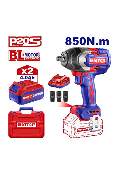EMTOP Bormașină De Impact Și Înșurubat Cu 2 Acumulatori 4.0 Ah, 850 Nm – ECiW...