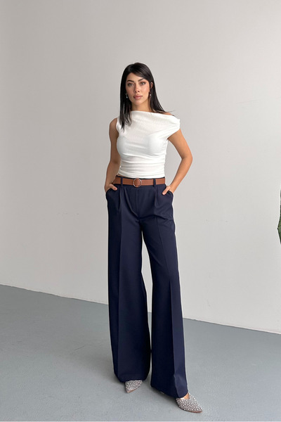 macharel jeans Women's Seasonal Wide-Legged Palazzo Trousers with Pockets and...