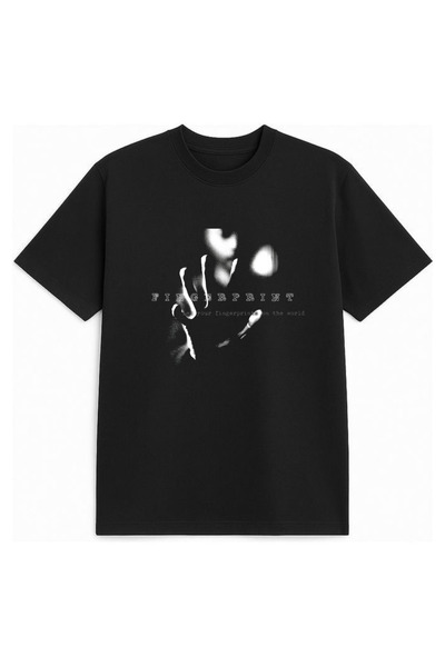 Gymmag Unisex Black T-Shirt "Fingerprint" with Artistic Print – Streetwear Ur...