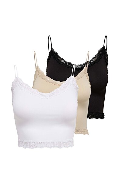 ONLY Damen Cropped-Top 3er Pack - ONLVICKY LACE SEAMLESS CROPPED TOP, Trägert...