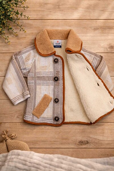 a baby Plush Lined Plaid Pattern Cardigan