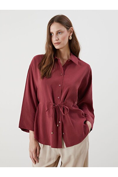 LC Waikiki Lcwaikiki Classic Burgundy Oversize Modal Blend Women's Shirt