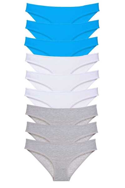 Mestore طقم سراويل داخلية نسائية من الليكرا مكونة من 9 قطع، رمادي وأبيض وأزرق