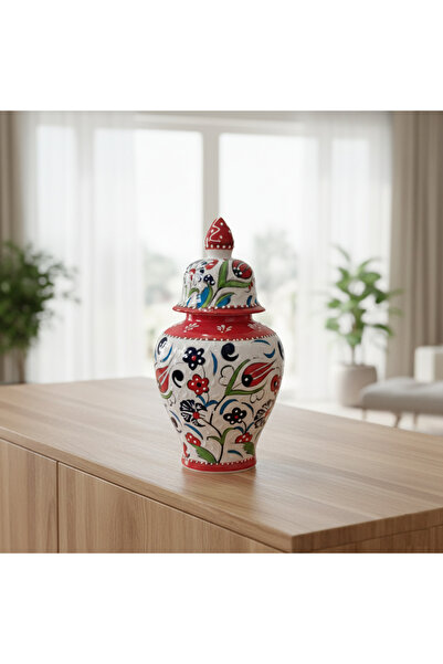 RGS HOMELİFE Χειροποίητο Παραδοσιακό Βάζο Τσινέ Σαχ Κιουμπ 24 εκ. Κόκκινο