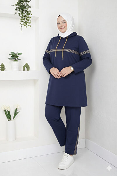 CNG MODA Plus Size Glitter Stripe Double Mother Daughter Tracksuit Set