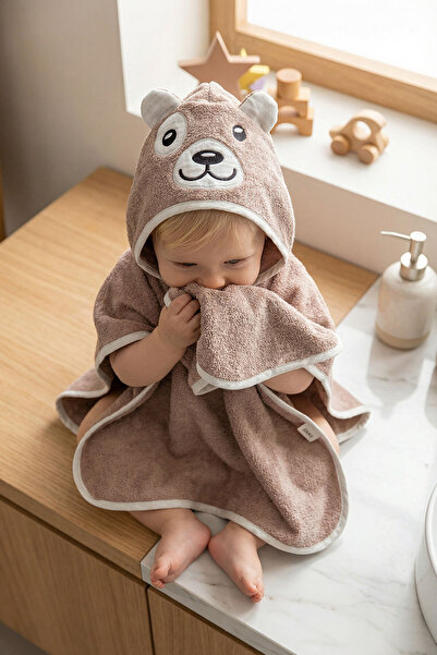 Kanz Bebek Panço Banyo ve Plaj Havlusu %100 Pamuk Kapüşonlu Nakışlı Figürlü -...