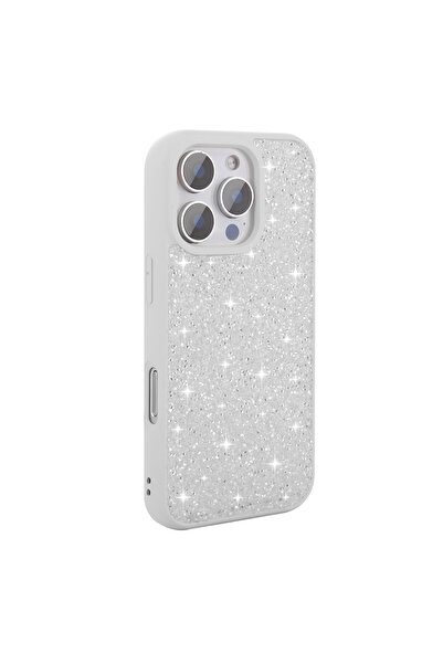 Giz Story غطاء آيفون 16 برو بتصميم حجر لامع GZST مع ألماس - أبيض