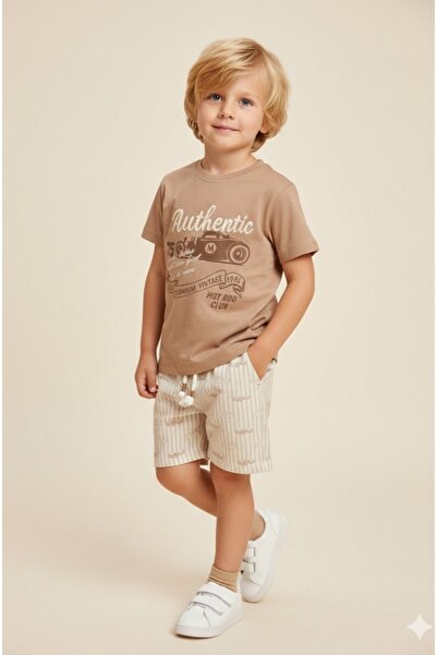 Miniworld Boy's Lettered T-Shirt and Elastic Waist Woven Shorts Set