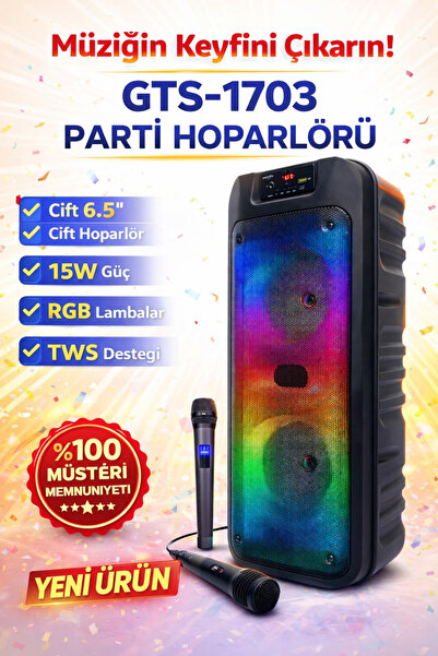 DigiMonster 1703 6.5 İnç Taşınabilir Parti Hoparlörü Çift 15W RGB LED FM Rady...