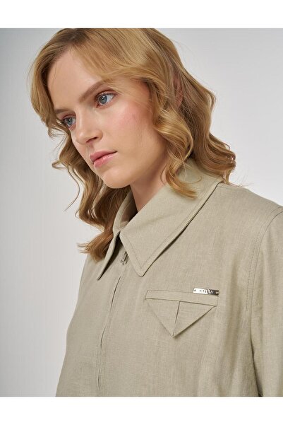 Kayra Σετ Φούστας από Λινό Βισκόζη Πράσινο Μούχλα 16025A