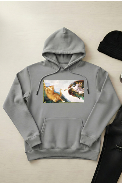 OXVİN Създаване на Tekir - Унисекс суитшърт с качулка, джоб тип кенгуру и 3-н...