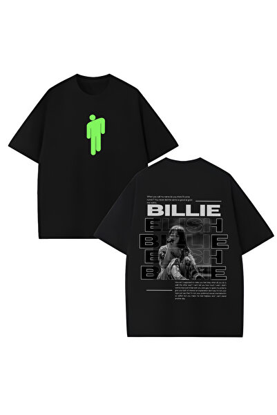 MAGORS Tricou negru unisex cu imprimeu Billie Eilish, croială oversize, 100% ...