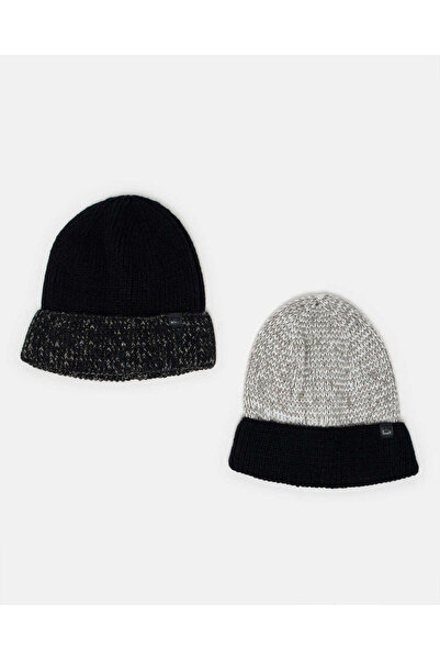REDTAG Men Black And Grey Knitted Cap Set (Pack of 2)