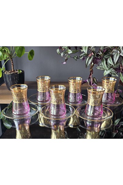 FERMATO Handmade Crystal Alda Pink Lustered 24K Gold Embellished 12 Piece Pre...