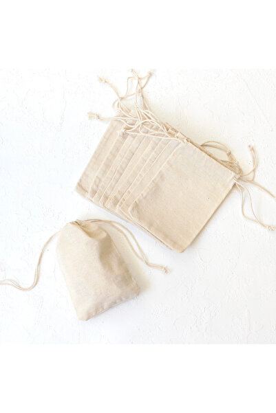 Bimotif Bağcıklı krem ham bez çok amaçlı saklama kesesi, 10x15 cm 3 adet