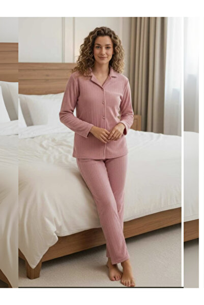 Pijamask Women's Shirt with Collar and Buttons, Fleece 2-Piece Set