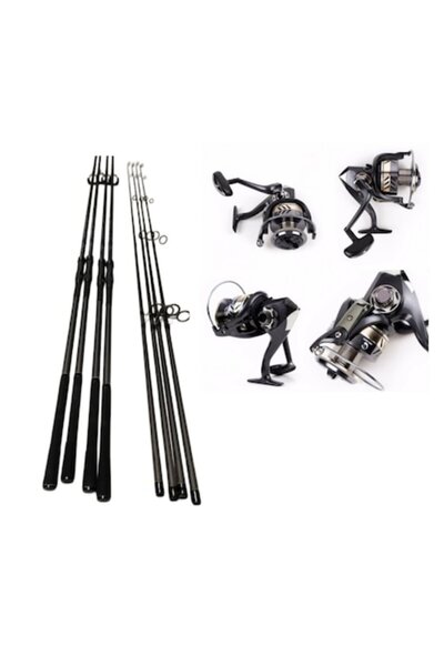 eastshark Set 4 Lansete Carbon 3, 90 m, 2 Segm + 4 Mulinete Tambur 12.000, Me...