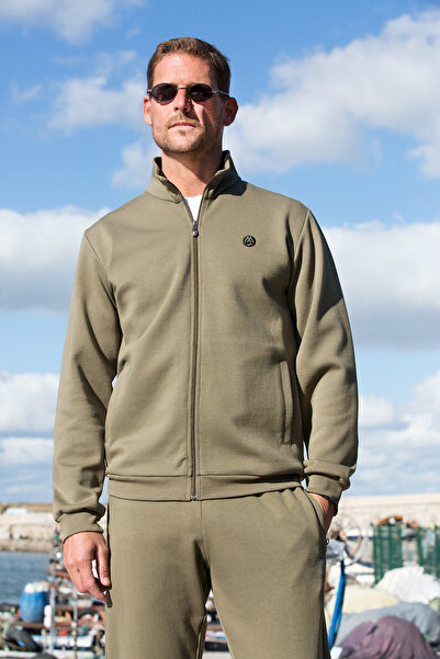 Masimar Hanorac cu glugă și fermoar complet pentru bărbați, bej, cardigan din...