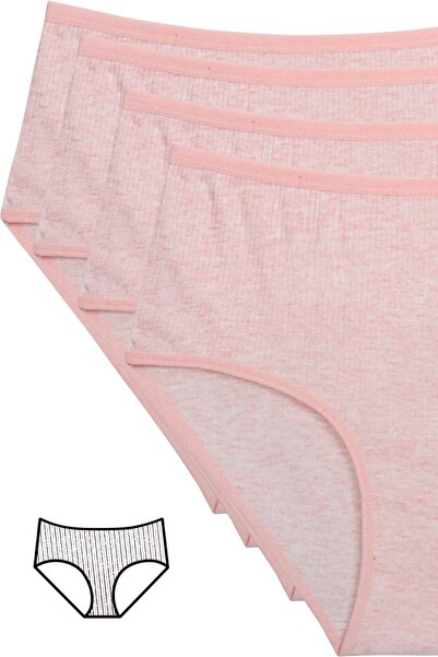 Mestore 4-Piece New Series Colorful High Waist Ribbed Bato Panties Pink