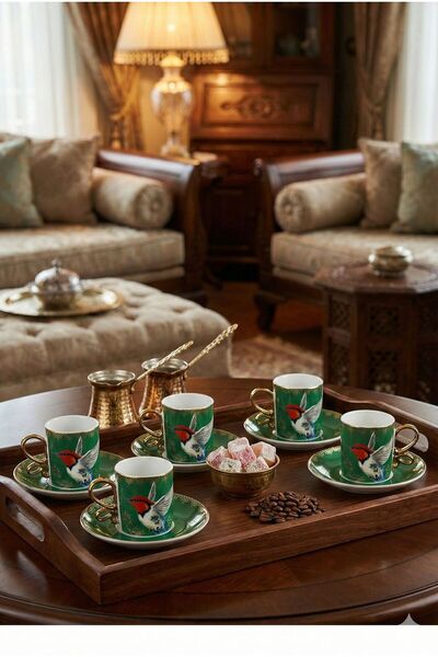 Homerest Koleksiyon Serisi Lüks Gold Detaylı Kuş Desenli 6 Kişilik Porselen T...