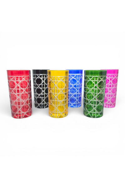 Sudedi Home Colorful Cut Glass Coffee Water Glass Set 6 Pieces