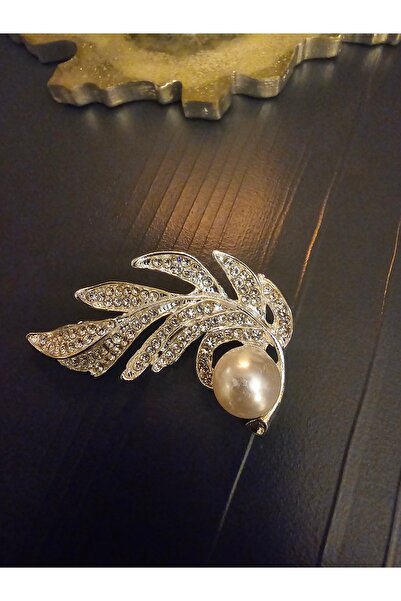 Elvinege Aksesuar Broş - inci Detaylı Taşlı Broş - Yaka Süsü - iğneli Broş