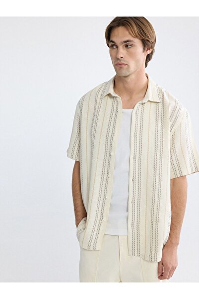 LC Waikiki Loose Fit Resort Collar Striped Men's Shirt