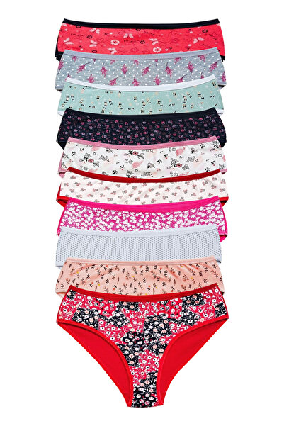 Mestore Cotton Wide Brim Lycra Patterned Bato Women's Panties 10 Pack