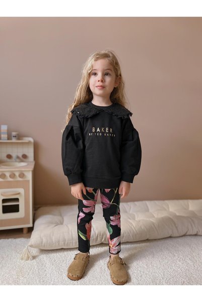 YİGİT BUTİK Girls' Sequin-Collared Long Sleeve Leggings Two-Piece Set