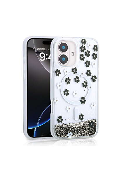 Giz Story غطاء حماية لهاتف آيفون 16 من السيليكون الشفاف المطبوع باللون الفضي ...