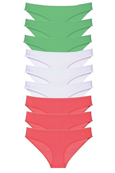 Mestore 9 Pieces Super Eco Set Lycra Women's Slip Panties Green White Fuchsia