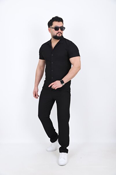 L-KOM Set cu mâneci scurte material reiat pentru bărbați