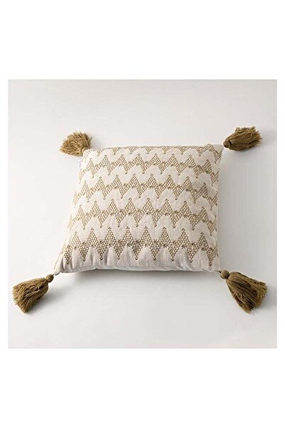 Boutique Blanche وسادة مطرزة من القطن المحكم - بيج