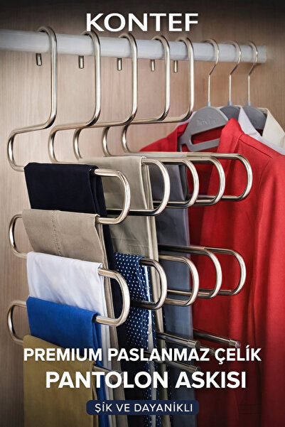 KONTEF 5 Katlı Metal Pantolon Askısı Premium