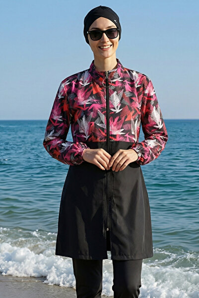 armonika 3-Piece Set Burkini Hijab Swimsuit with Patterned Top, High Collar, ...