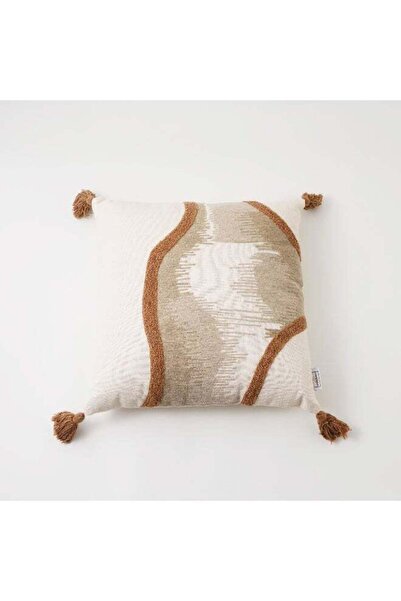 Boutique Blanche وسادة قطنية مطرزة بخيوط، 45 × 45 × 15 سم، بيج