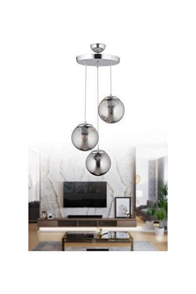 Luxira Aydınlatma Sarkıt 3'lü Gümüş Füme Glop Camlı Avize