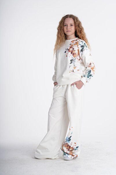 HayKids Set pentru fete, cu imprimeu floral, cu pantaloni largi, alb, pentru ...