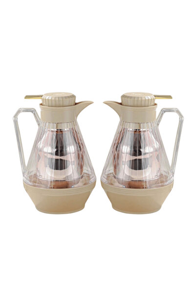 Generic Set of 2 tea and coffee thermoses, creamy beige (light ivory) with a ...