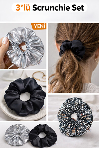 Melff مجموعة نسائية مطاطية مكونة من 3 قطع من مشبك شيميت سكرنشي من القماش الملون