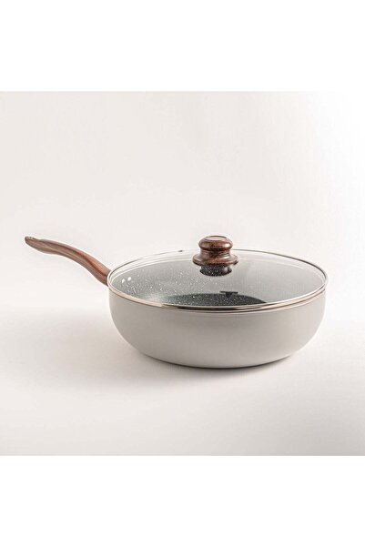 Generic مقلاة ألبرتو دائرية رمادية اللون بغطاء زجاجي 30 سم