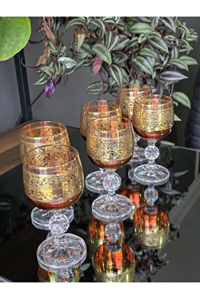 FERMATO Alda Red Lustered 6-Piece Crystal Coffee or Water Glass Set