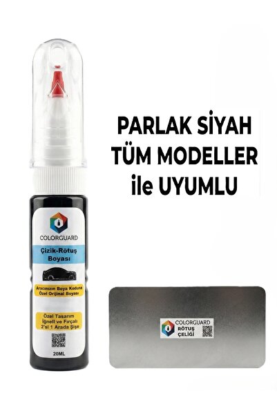 COLORGUARD Parlak Siyah İğneli ve Fırçalı Özel Tasarım Şişe Rötuş Boyası ve P...