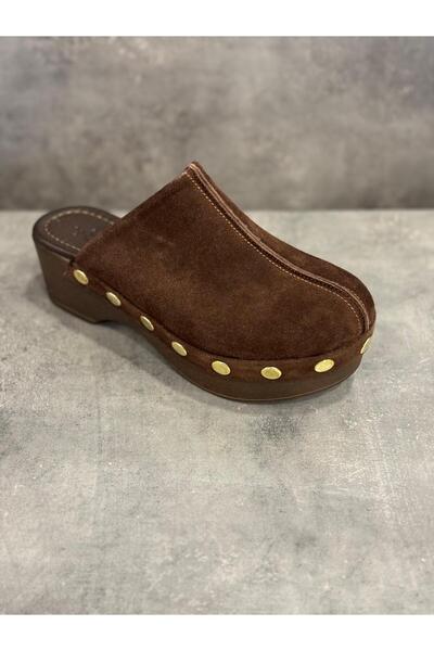 Zeyn Handmade Genuine Leather Clogs with Wedge Heels (Heel Height 6 cm)