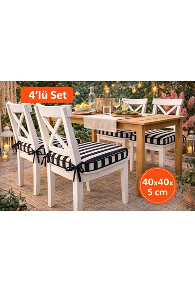 shules collection 4 lü Siyah Biyeli Sandalye Minderi 40x40x5 cm – Leke Tutmaz...