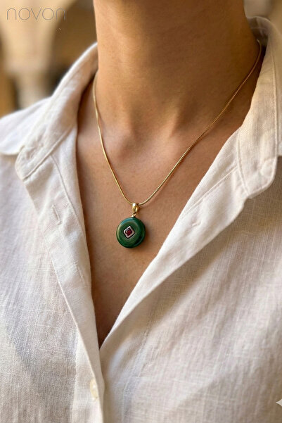 yucelique Natural Stone Design Middle Zircon Stone Premium Steel Necklace