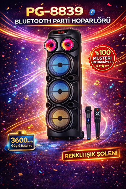 DigiMonster PG8839 Bluetooth Parti Hoparlörü Çift 8 İnç 30W Güç RGB LED Kablo...